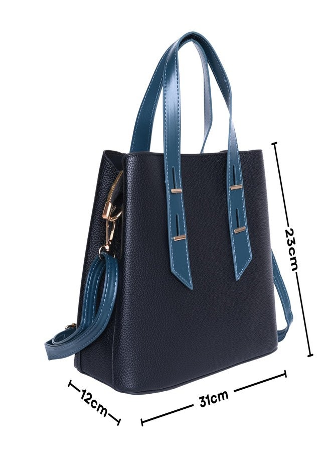 SANTORINI Regal Grace Satchel handbag for women | Medium satchel purse with 3 Compartment For women. (Black) - Image 2